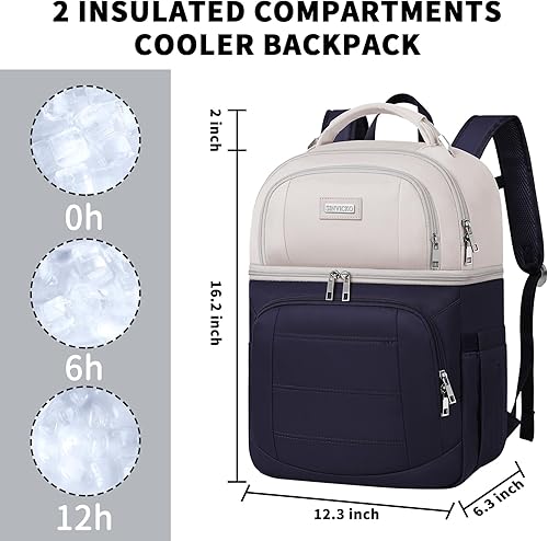 Miniatura 5 de Mochila enfriadora, mantiene 30 latas calientesfrías hasta 24 horas, impermeable y a prueba de fugas, suave bolsa enfriadora de doble cubierta -