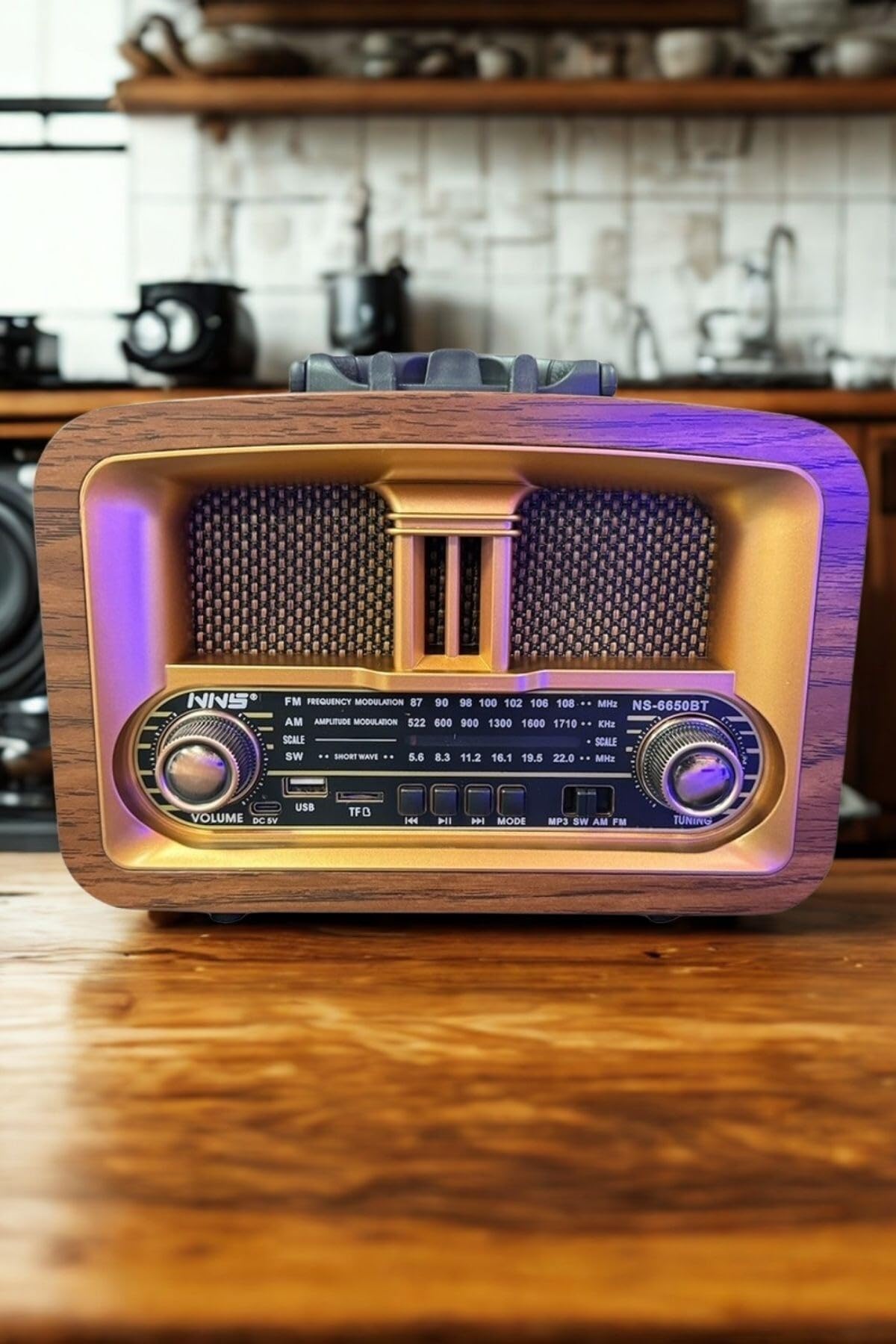 BUFFER® Büyük Boy Taşınabilir Klasik AM/FM/SW Retro Ev Radyo USB ile Şarj Olabilen Retro Radyo NS6650