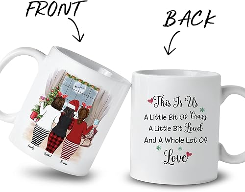 Miniatura 15 de Gossby Taza de café de Navidad personalizada para amigas, regalos de amistad personalizados para mujeres con diseño, nombre, regalo de mujer para 3