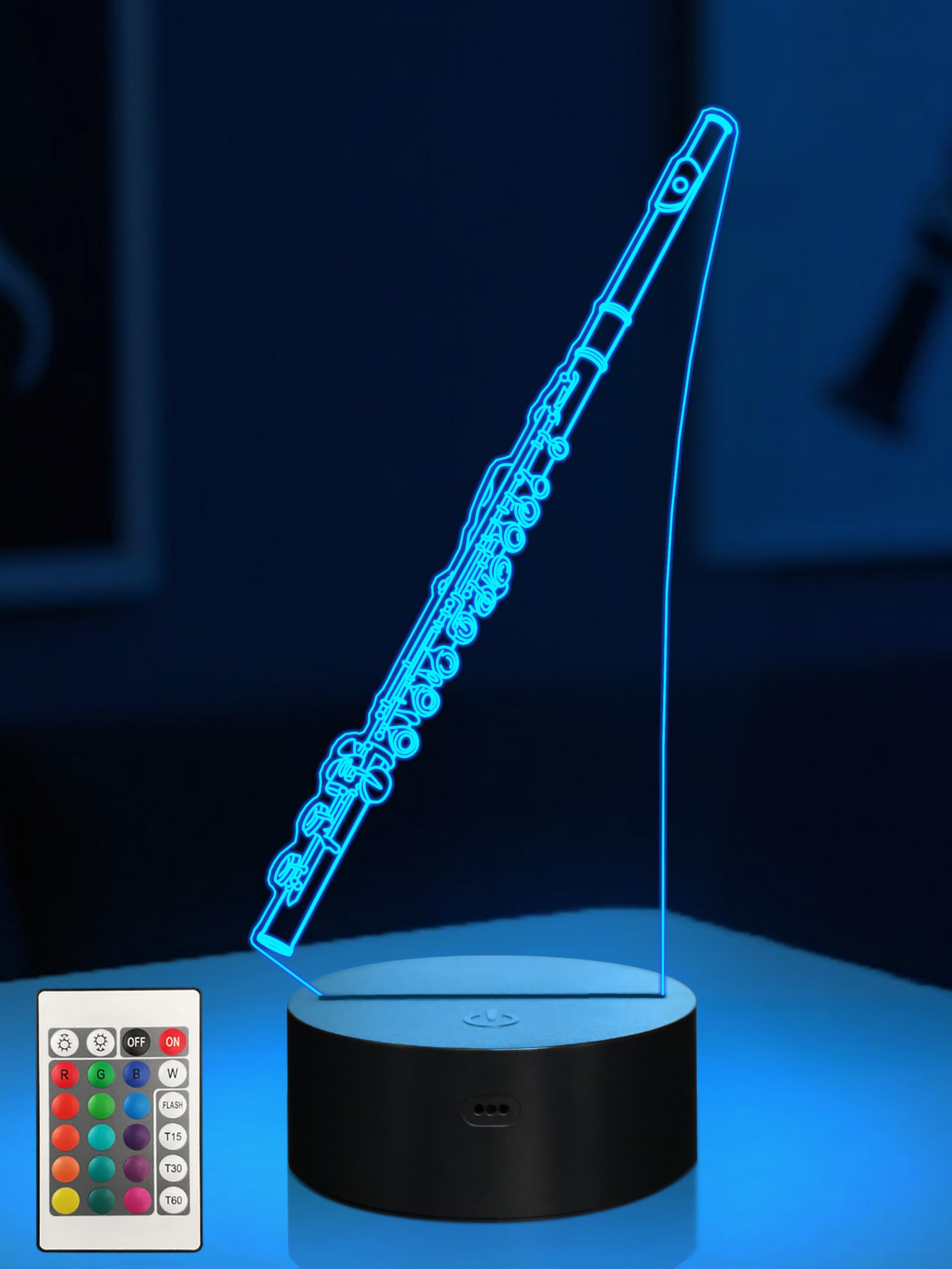 CoolGift Mart Flute Night Light, 3D LED Optical Illusion Lamp with 16 Colors and Remote Controller, Gifts for Flute Instrument Enthusiasts Music