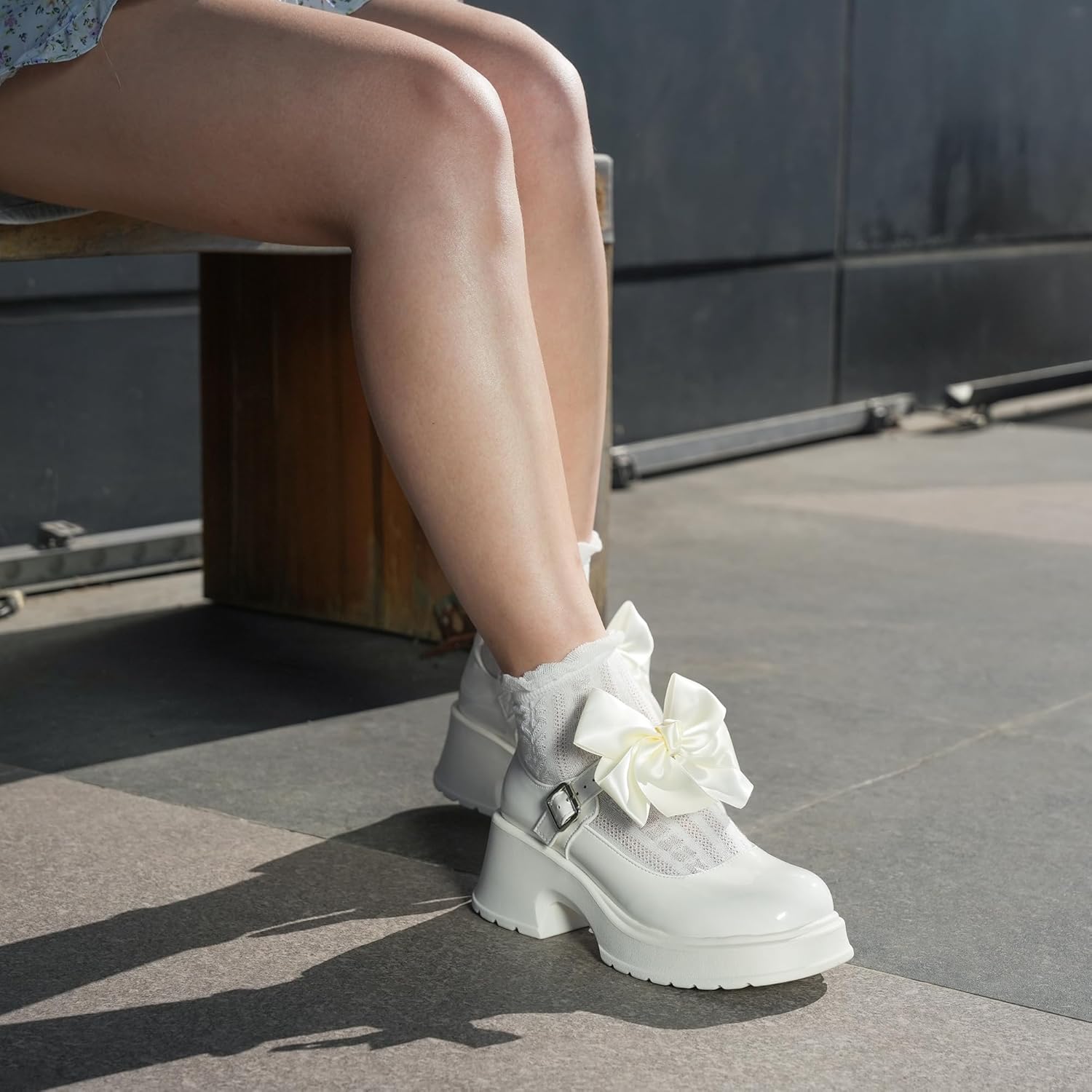 Women's Mary Janes Platform Chunky Block Heels Work Wedding Shoes Ankle Strap Gothic Lolita Oxfords Detachable Bow Classic Comfortable Uniform Dress Shoes - Image 3