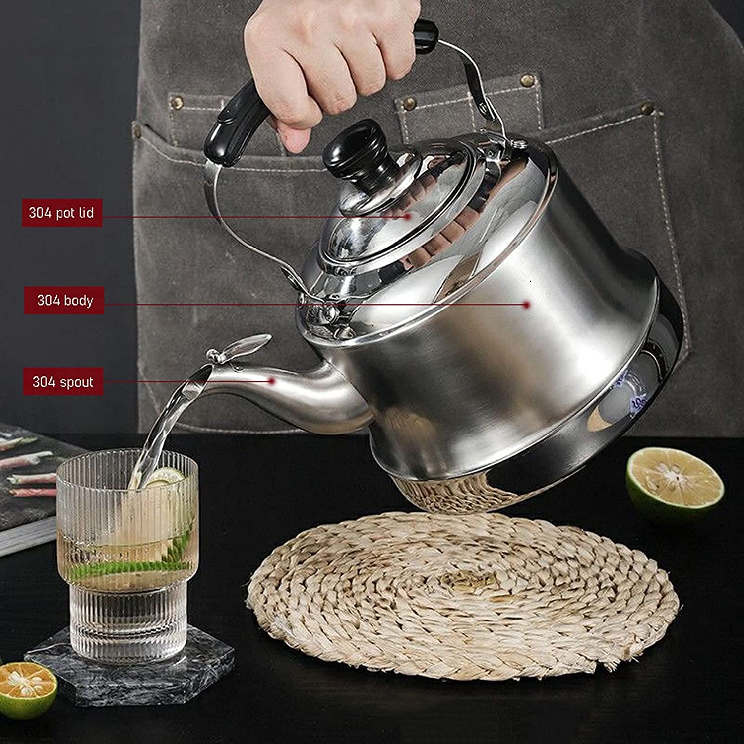 SHISHI Kettle Stove Kettle, théière en Acier Inoxydable de 1,5L / 2L / 5L, adaptée à la Plupart des poêles (Size : 1.5L)