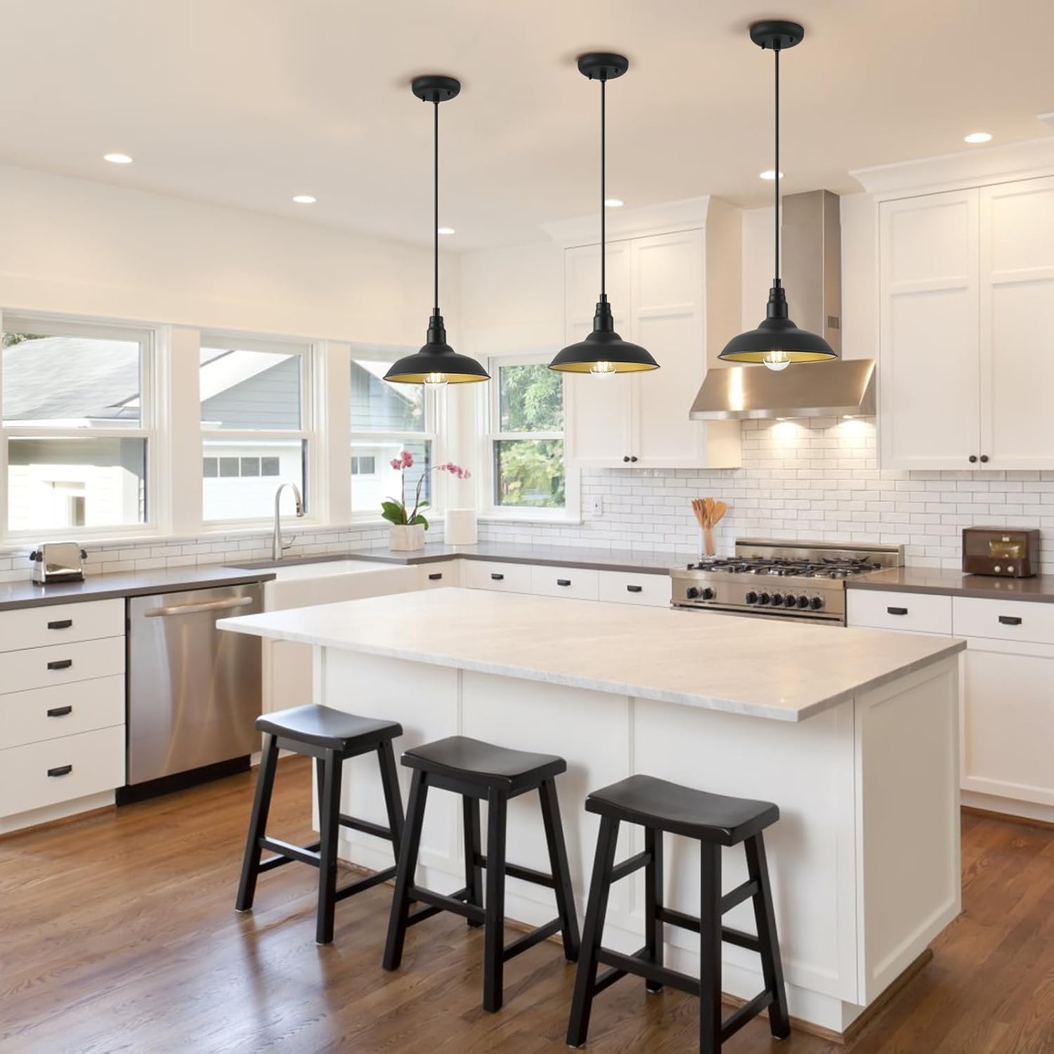 2 Pack (1 * 10" Dome + 1 * 14" Dome) Matte Black Outdoor Farmhouse Pendant Light for Kitchen, Dinning Room, LMSP2201