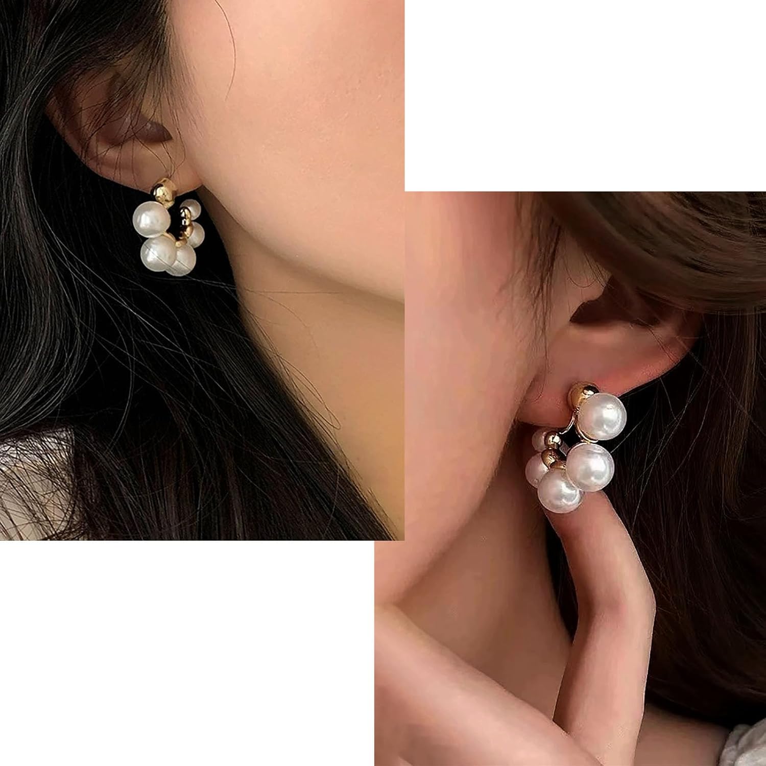 Pearl Hoop Earrings Gold Pearl Huggie Earrings - Image 7