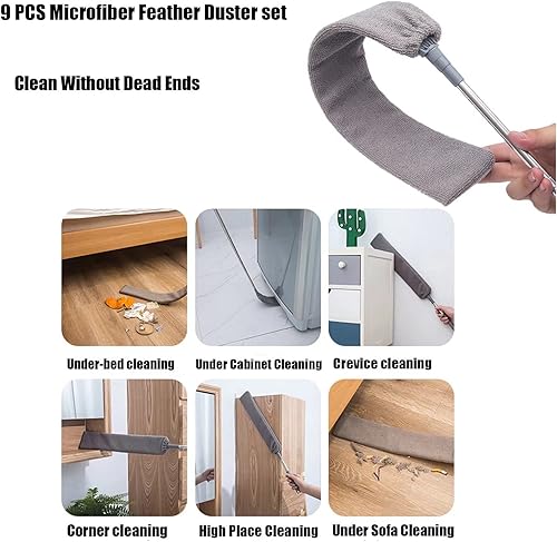 Miniatura 5 de Kit de plumero de microfibra de 9 piezas para techo alto, plumero de microfibra con poste de extensión de 30 a 100 pulgadas, kit de plumero de mango