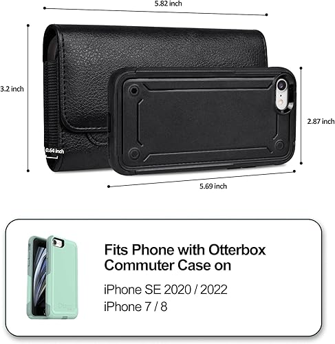 Miniatura 2 de Funda compatible con iPhone SE 20202022 7 8 de cuero para cinturón de teléfono celular con clip, color negro