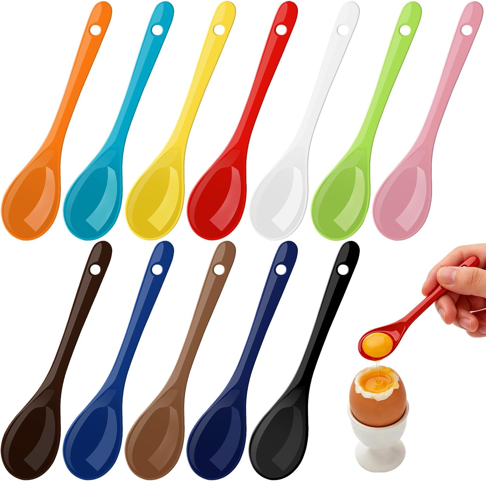 Mssushi 12 Pcs Small Porcelain Egg Spoons, 12cm/4.8inch Mini Colorful Ceramic Spoon Set in 12 Colours, Reusable Ceramic Teaspoons for Yogurt, Coffee, Tea, Jam, Milky and Desserts