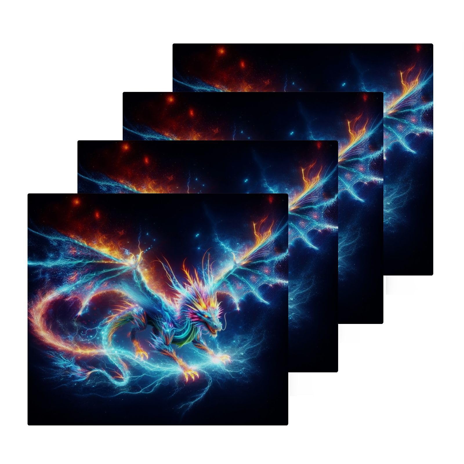 YANENDIE Colourful Electric Dragon Washcloths Towels, Highly Absorbent and Soft Cotton Face Cloths, 4 Pack Quick Dry Wash Cloths - 12 X 12 Inches