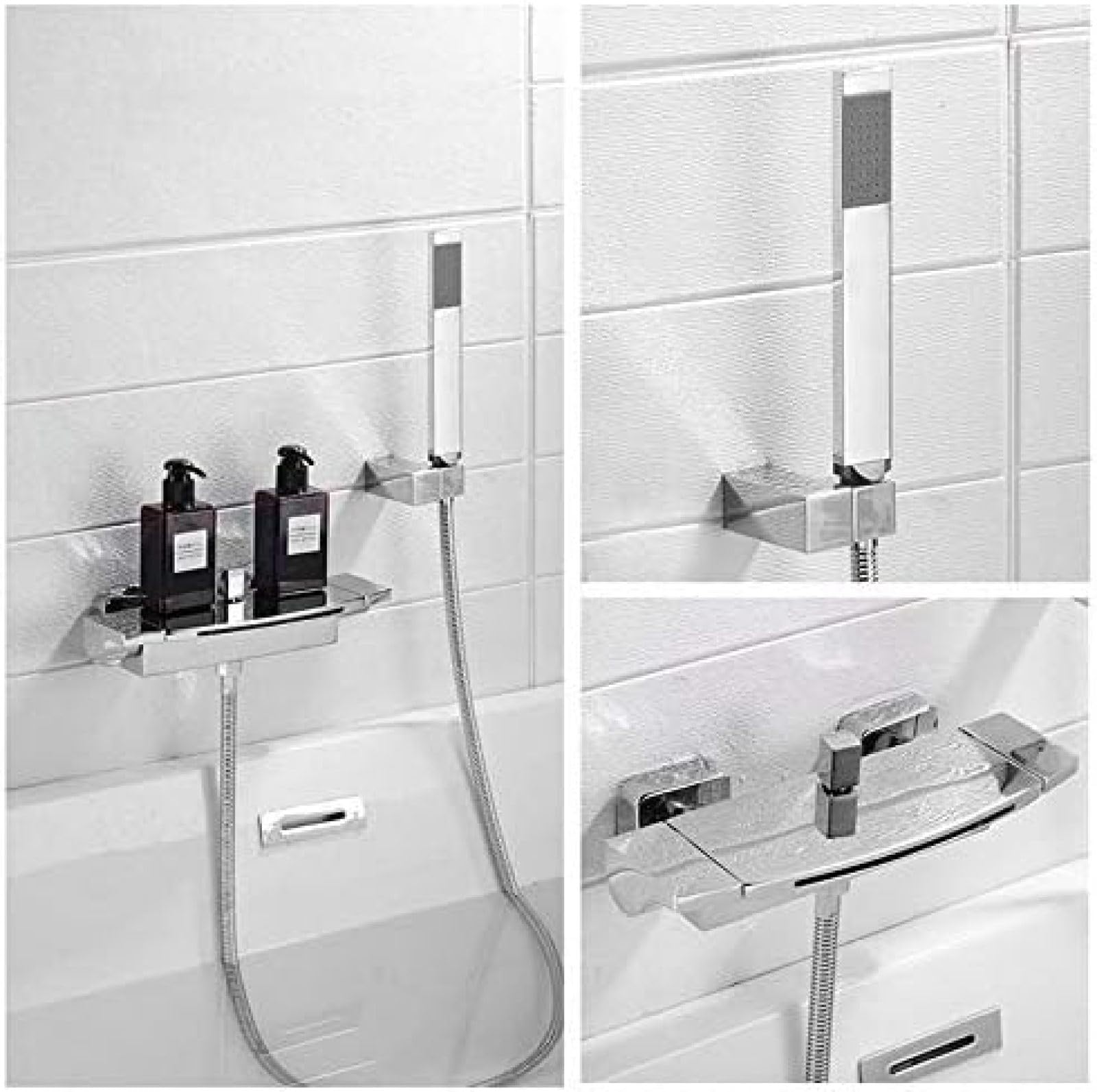 Robinet cascade pour baignoire avec douchette à main et flexible chrome