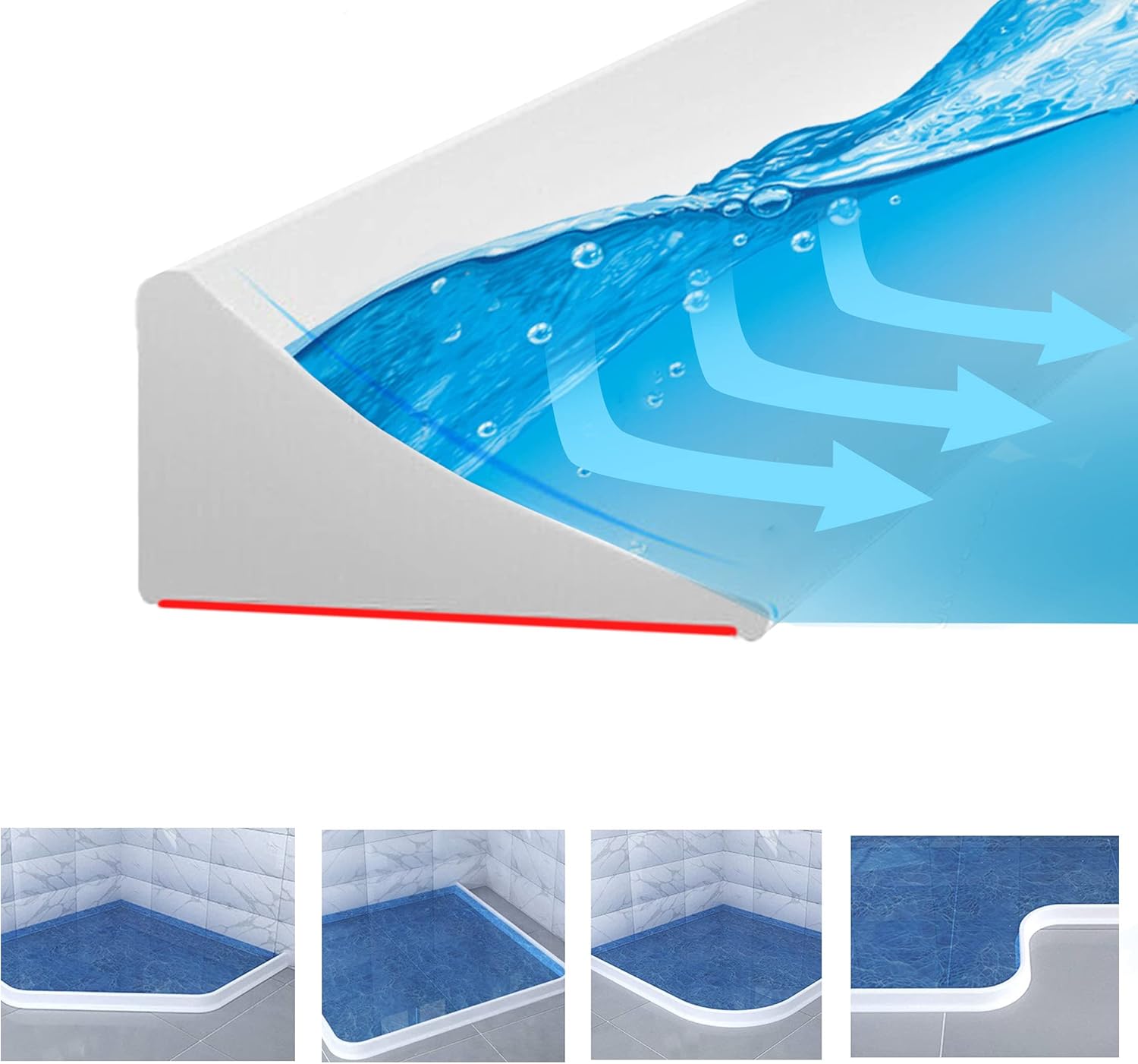 Collapsible Shower Countertop Washbasin Threshold Water Dam Flood Water Barrier for Retention System Keeps Water Inside Threshold Dry and Wet Separation Bathroom Toilet 72In L-Shape - - 