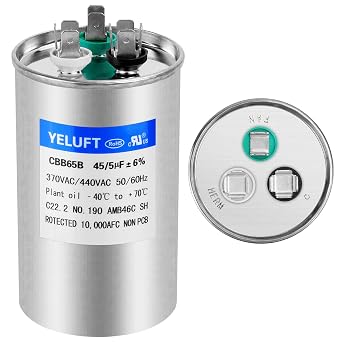Capacitor for AC, 45+5 MFD 45/5 uf 6% 370V/440VAC 50/60Hz CBB65B Dual Run Round Start AC Capacitor for AC Motor Start, Air Conditioner, Condenser Straight Cool, Fan Motor Star, Heat Pump, Pool Pump