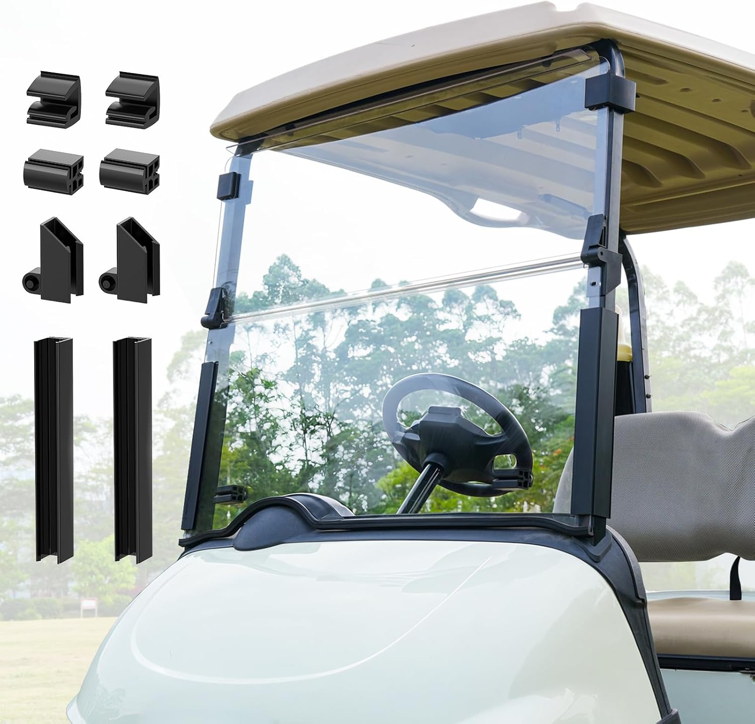 Golf Cart Foldable Clear Windshield Suitable for 2018-UP EZGO RXV Golf Cart, RXV Folding Windshield Replacement with Windshield Clips, PC UV Resistant