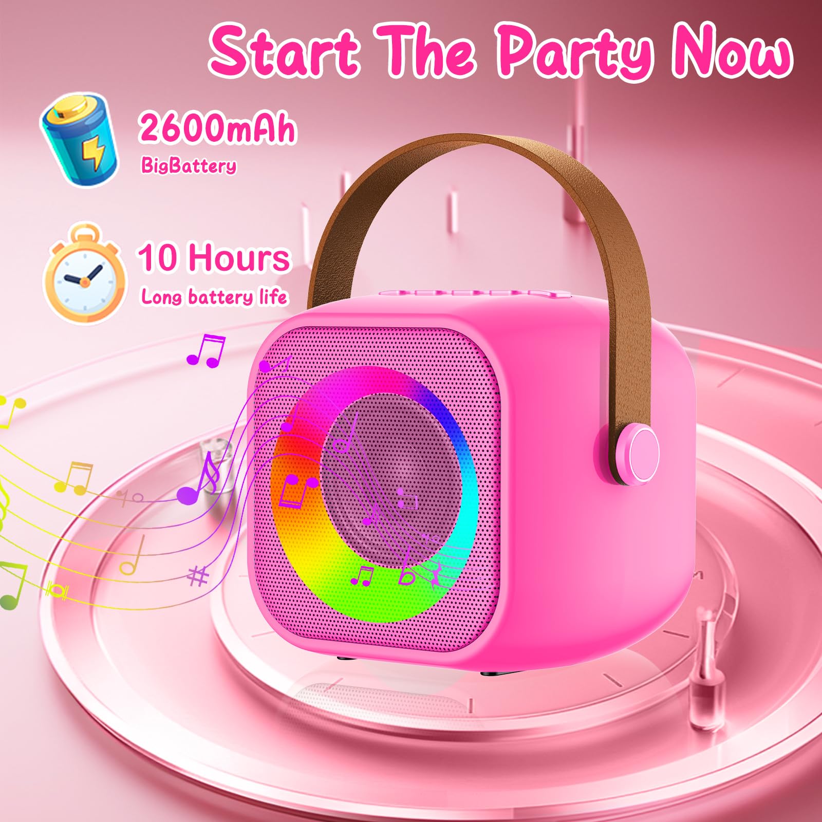 Karaoke Niños con 2 Microfono Inalambricos, Portátil Microfono Niños con Luces LED, Máquina de Karaoke Bluetooth Regalos para Niñas Juguete Fiestas de Familiares - 5