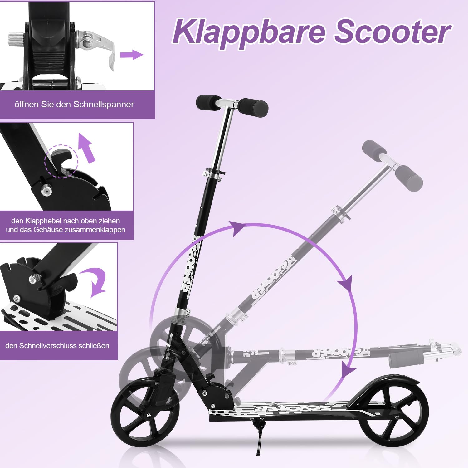 Monopattino per bambini, altezze regolabili, per scooter bambini, pieghevole, con antiscivolo e stabilità