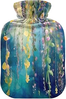 Wajiw Hot Water Bottle with Cover 1L Warm Water Bottle for Hot and Cold Compress Hot and Cold Therapies,Hand Feet Warmer,Colorful Flowers