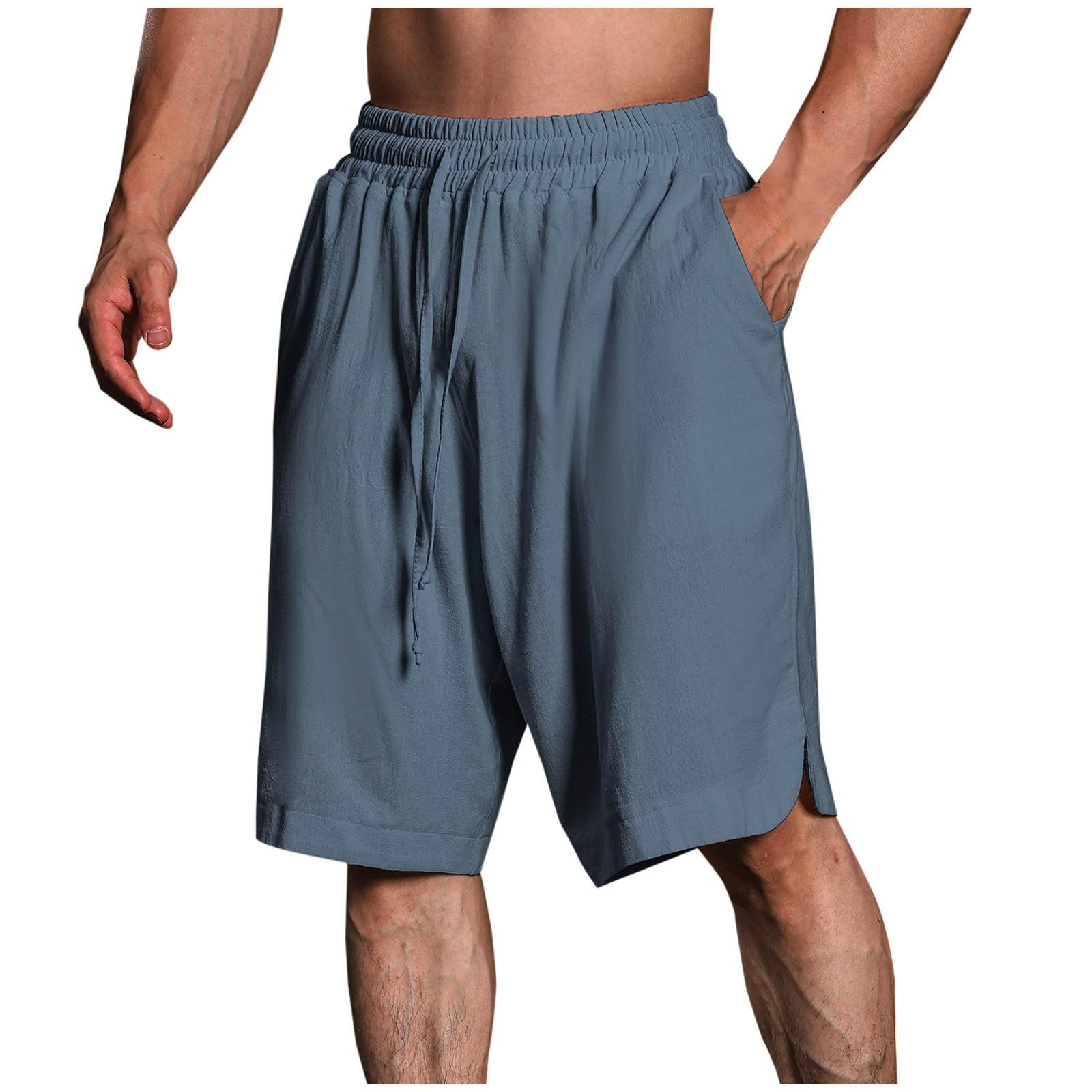 Guhmomh Kurze Hosen Herren Sommer Leinenhose Kurz Baumwolle Leinen Shorts Sporthose Freizeithose Sommerhose Leicht Freizeit Jogginghose Baggy Strand Bermuda Laufhose Atmungsaktiv Wanderhose Marine M