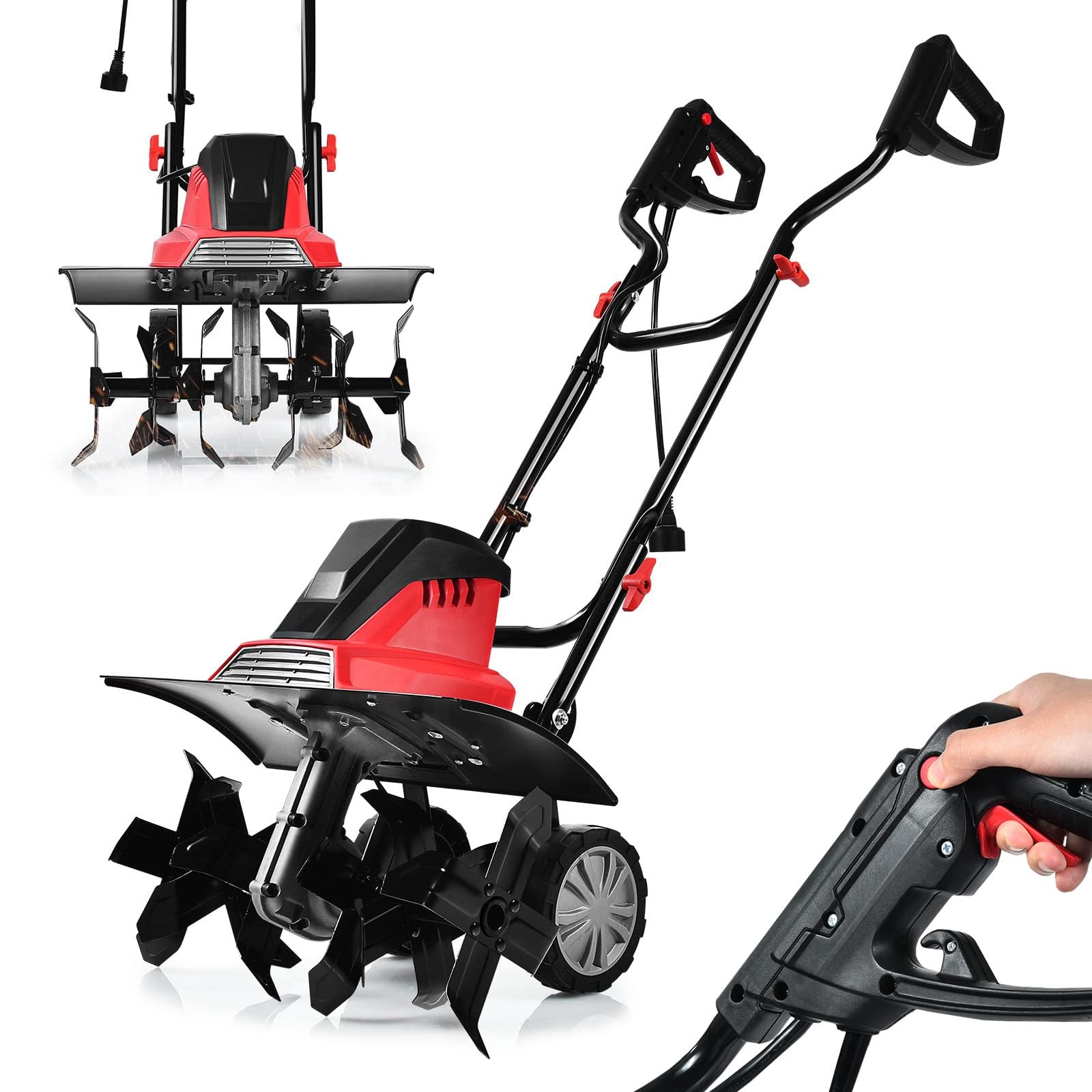 RELAX4LIFE Motozappa Elettrica 1200W/1500W, Zappa a Motore Elettrica 4/6 Lame, Velocità 365/400 rpm, Profondità di Lavoro 22 CM, Larghezza 35/43 CM (1200W)