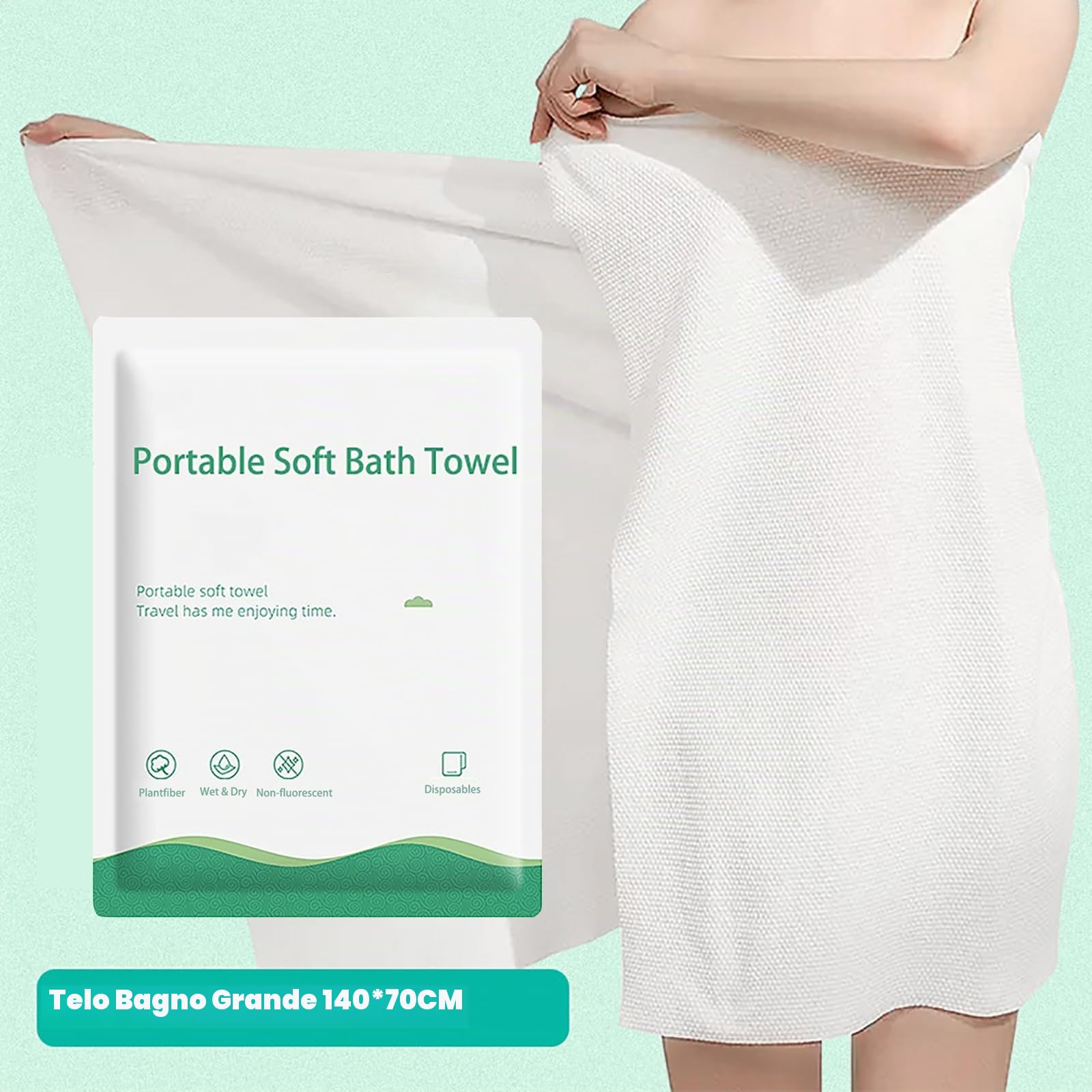 Asciugamani da Bagno usa e Getta,2 Pcs Compresse Asciugamani Grande 140cm x 70cm Asciugamano da Bagno da Viaggio per il Corpo Hotel Campeggio Escursionismo Spiaggia Nuoto