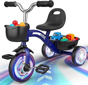 HappyGoLucky Tricycles Toys for 2-5 Year Old Boys Gifts, Kids Balance Bike 2-5 Year Old with 3 Colorful Lighting Wheels & Adjustable Seat, Baby Cycle Trikes Bike Boys Toys Age 2-4 Easter Gifts for Kid
