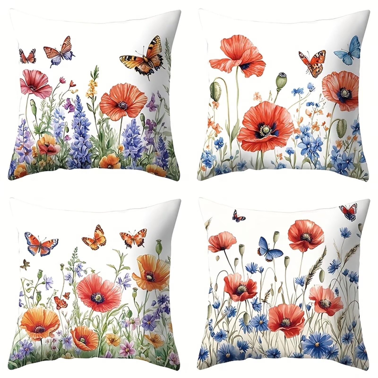 Taie d'oreiller carrée 50x50 cm avec motif papillon et fermeture éclair pour chambre et salon