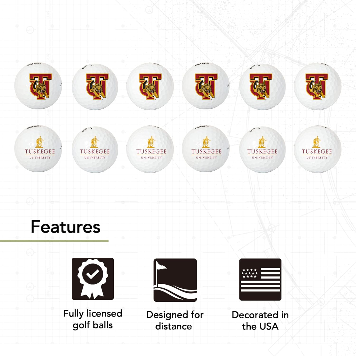 Desert Cactus Tuskegee University Golf Balls 12 Pack – TU Golden Tigers Full Color Dozen – Officially Licensed Sport Team Accessory