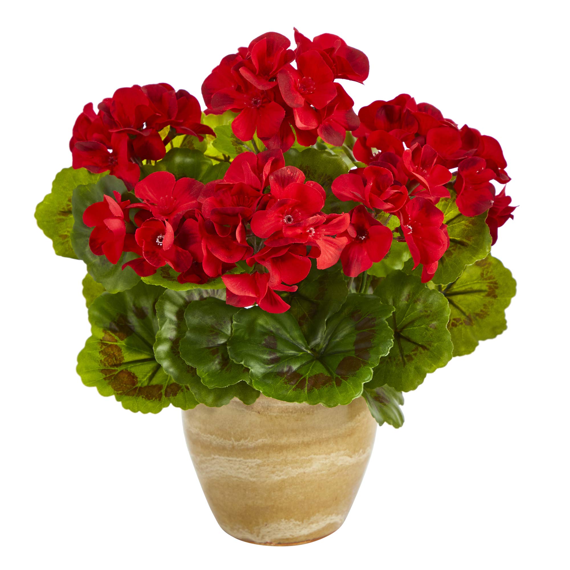 Nearly Natural Mini 11in. Geranium Artificial Plant in Ceramic Planter UV Resistant (Indoor/Outdoor)