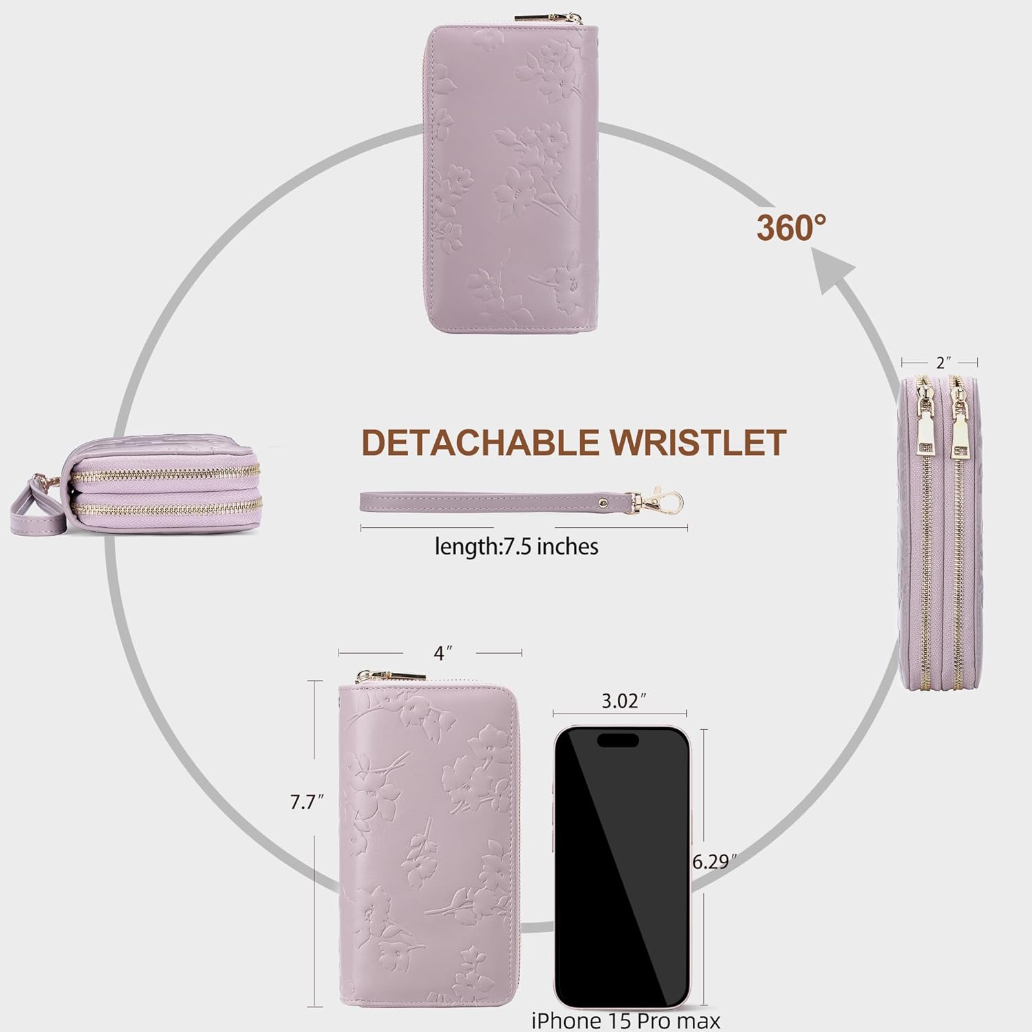 Womens Wallet RFID Blocking Large Capacity Leather Double Zip Wristlet Wallet Credit Card Phone Holder Ladies Clutch Purse Flora - Image 5