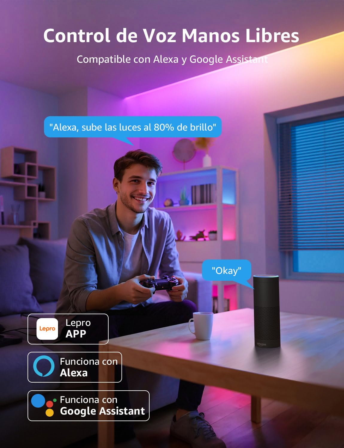 Lepro S1 AI Tira LED 5M, Luces LED MagicColor, Fonciona con Alexa y Google Assistant, Sincronización de Música, Diseñador de Iluminación AI Personalizado, Luz WiFi para Dormitorio, Fiesta, Gaming