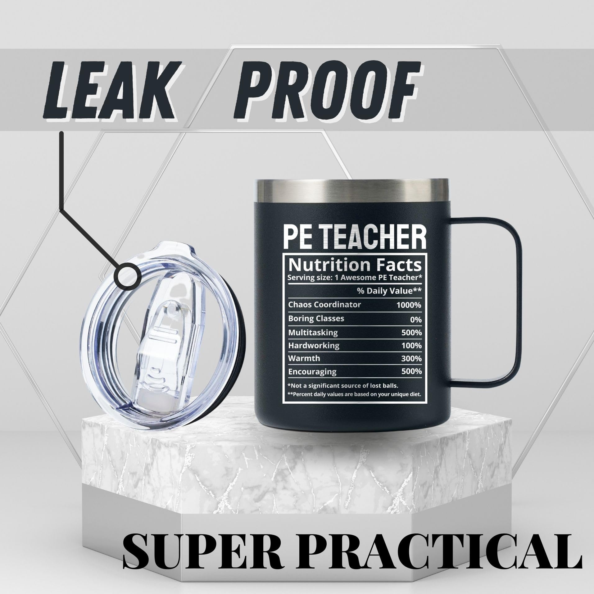 Onebttl PE Teacher Appreciation Gifts Coffee Mug for Men Women, 12oz/350ml Cup with Lid for Christmas, School End of Year