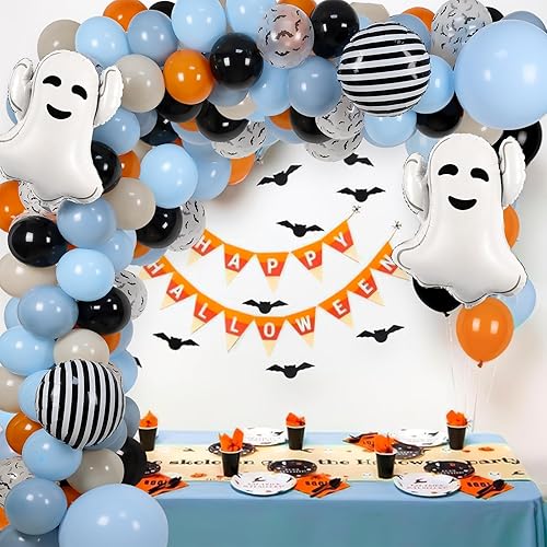 Miniatura 5 de Kit de guirnalda de arco de globos de Halloween para baby shower, globos de aluminio de Halloween con murciélagos 3D para decoraciones de día de