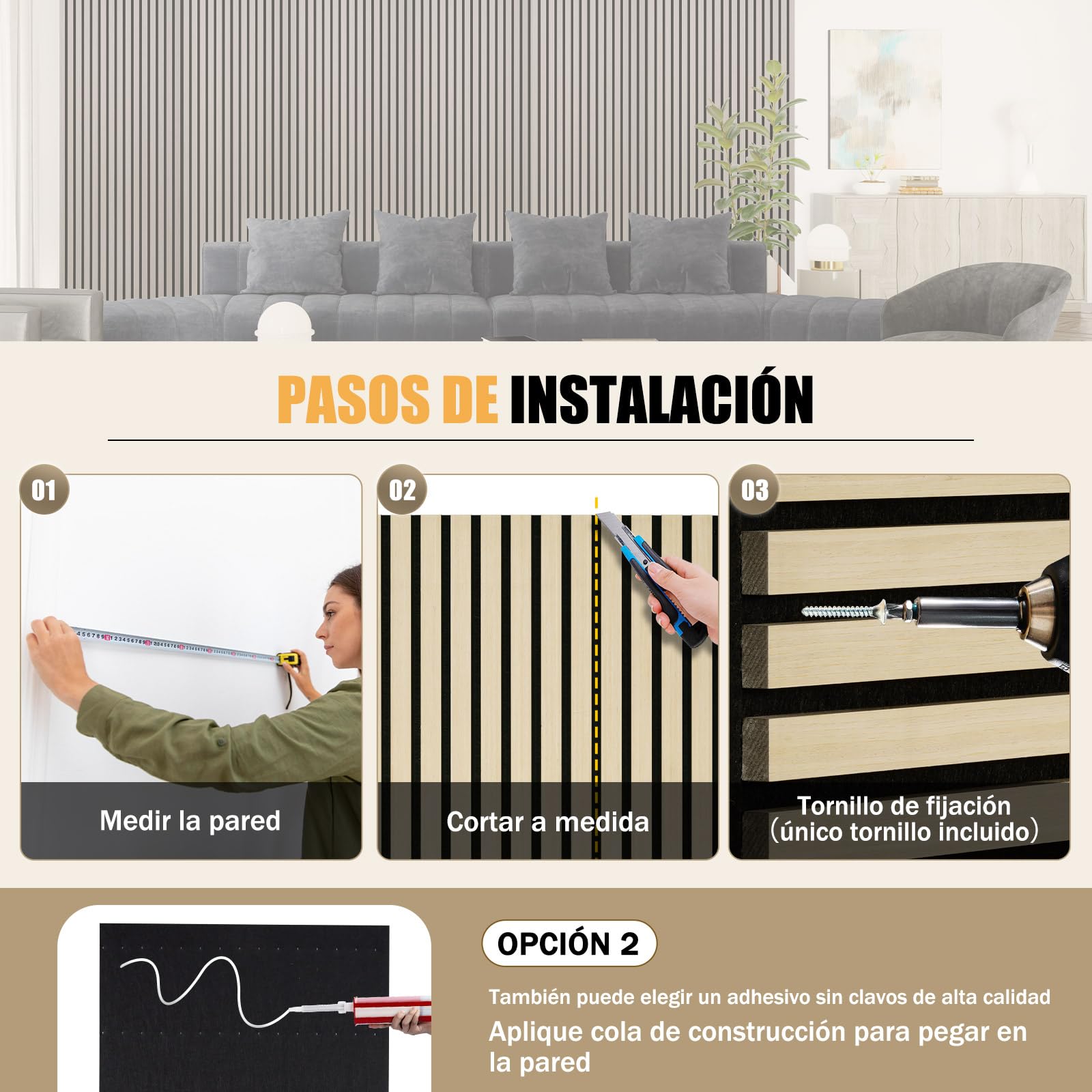 DOLLAR BOSS Paneles acústicos de madera, paneles de pared 3d 120x60cm 2 Piezas | pared de madera, pared acústica, paneles acústicos, pared con molduras decorativas Roble Blanco