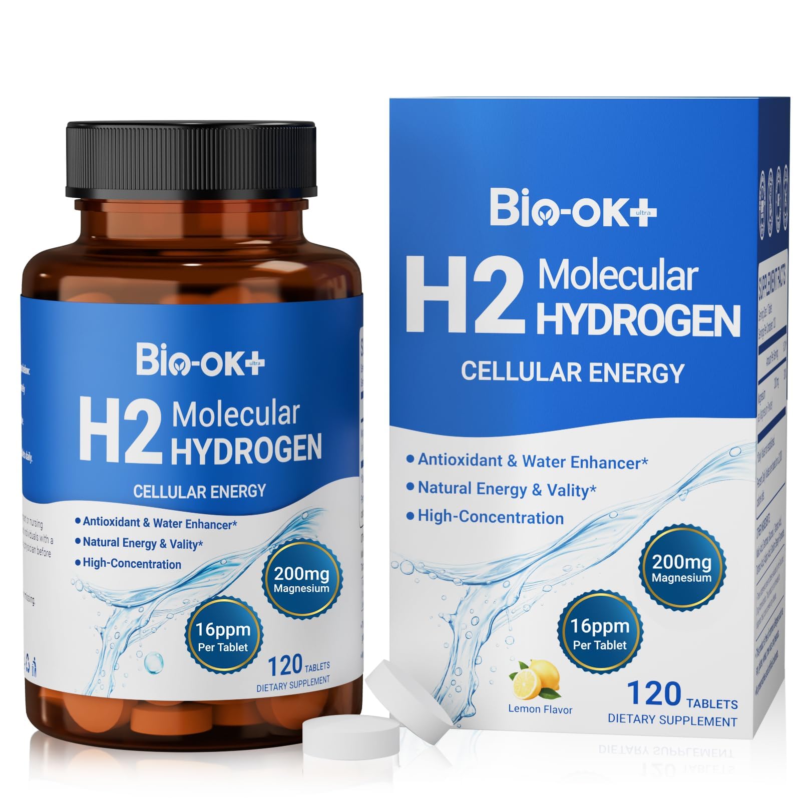 Hydrogen Water Tablets with Magnesium 200mg, 16 PPM Molecular Hydrogen Tablets Antioxidant Rich H2 Molecular Tabs for Cellular Health & Energy Boost,120 Count