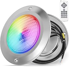 COOLWEST Resin-Filled LED Swimming Pool Floodlight, 36W RGB Pool Lamp with Remote Control, Stainless Steel LED Pool Spotlight, IP68 Waterproof, 12V AC/DC, Dimmable, Surface Mount