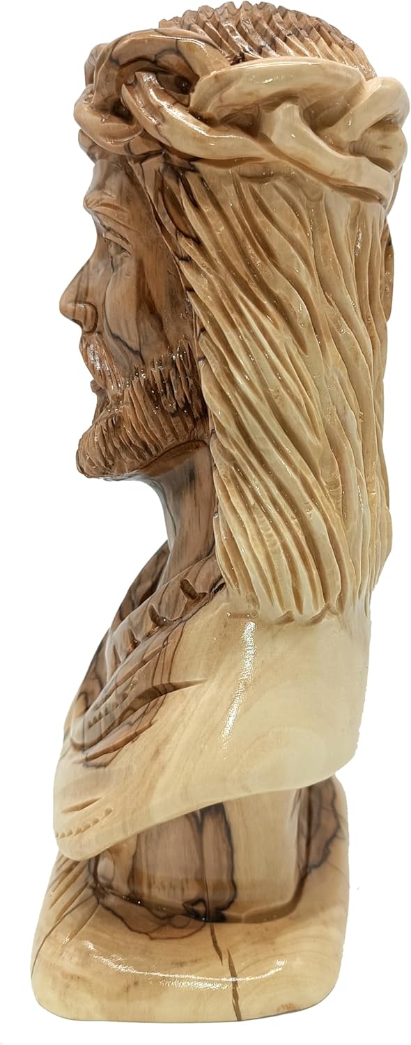 Zuluf Jesus Christ Bust 8.2" - Hand Carved Olive Wood Sculpture Bethlehem Catholic Christian Religious Art Home Decor FIG039