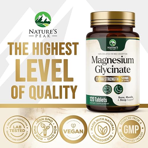 Miniatura 4 de Nature's Magnesium Glycinate 500 mg  Suplemento de magnesio de alta absorción píldoras para apoyar la salud del corazón, músculo, nervios y huesos,