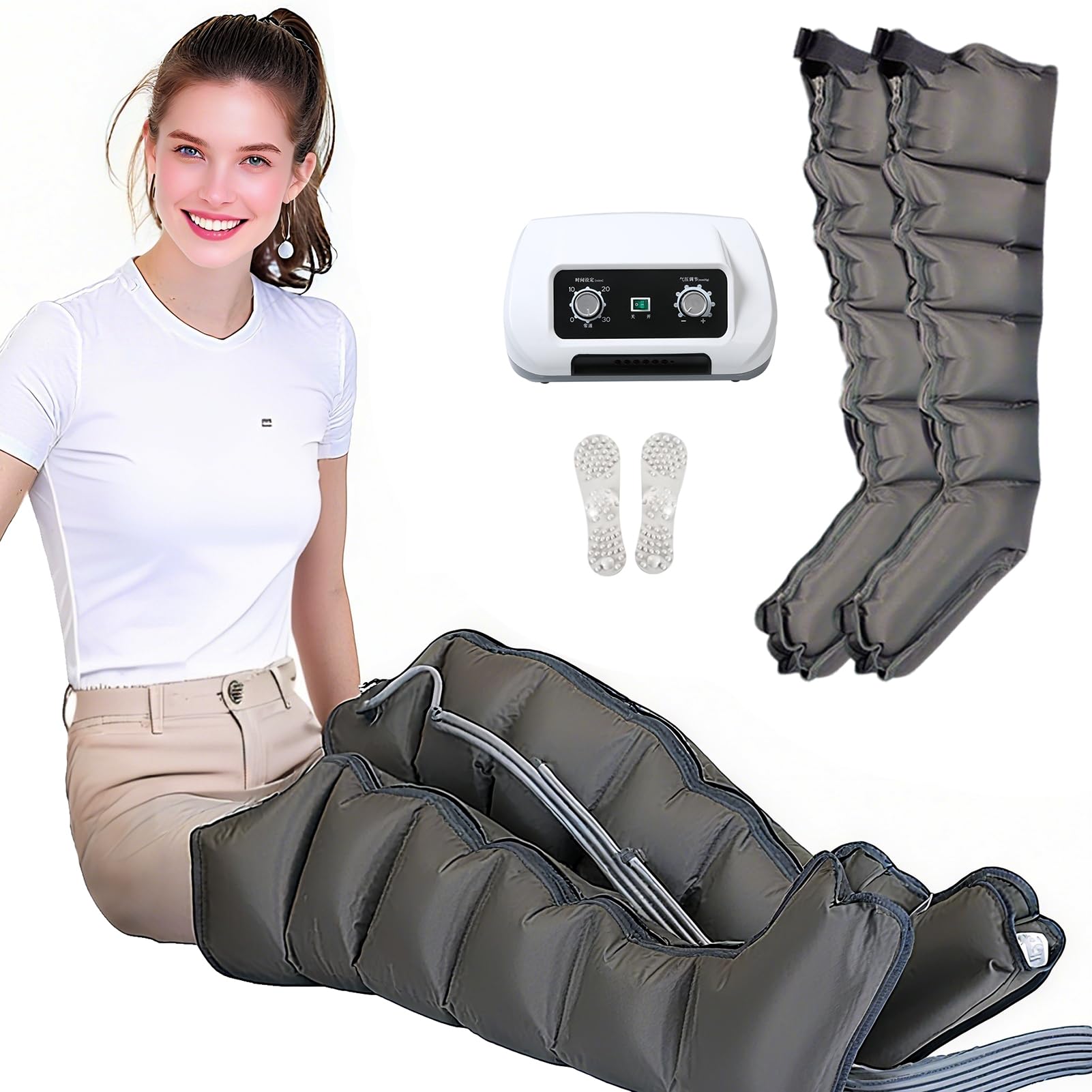 Lojax 2Legs Pressotherapy And Lymphatic Drainage, Electric Legs Air Compression Massager, Waist Arm Leg Foot Massage Relax Blood Circulation (, 6Cavity)