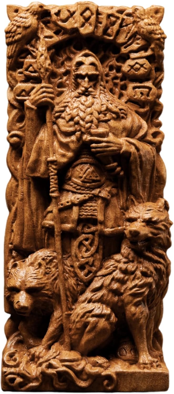 Odin Statue, Allfather, Norse Gods, Wood Carving Altar Heathen asatru Viking god and goddes Sculpture Wooden Scandinavian Pantheon (Wood)