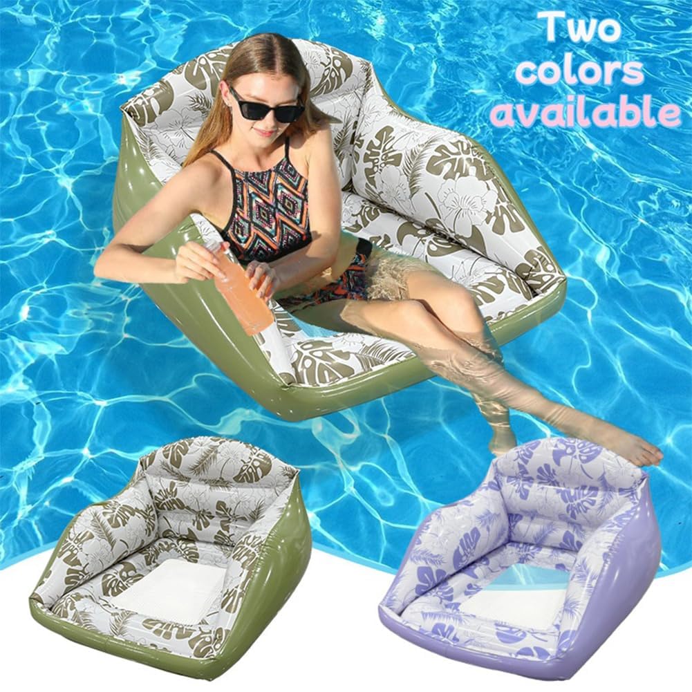ZVD Bouée Piscine Gonflable Fauteuil Chaise Piscine Adulte Plage | Transat flottant 3-en-1 adulte,vanne anti-fuite, siège maille, motif tropical, 2 coloris,pour piscine plage rivière