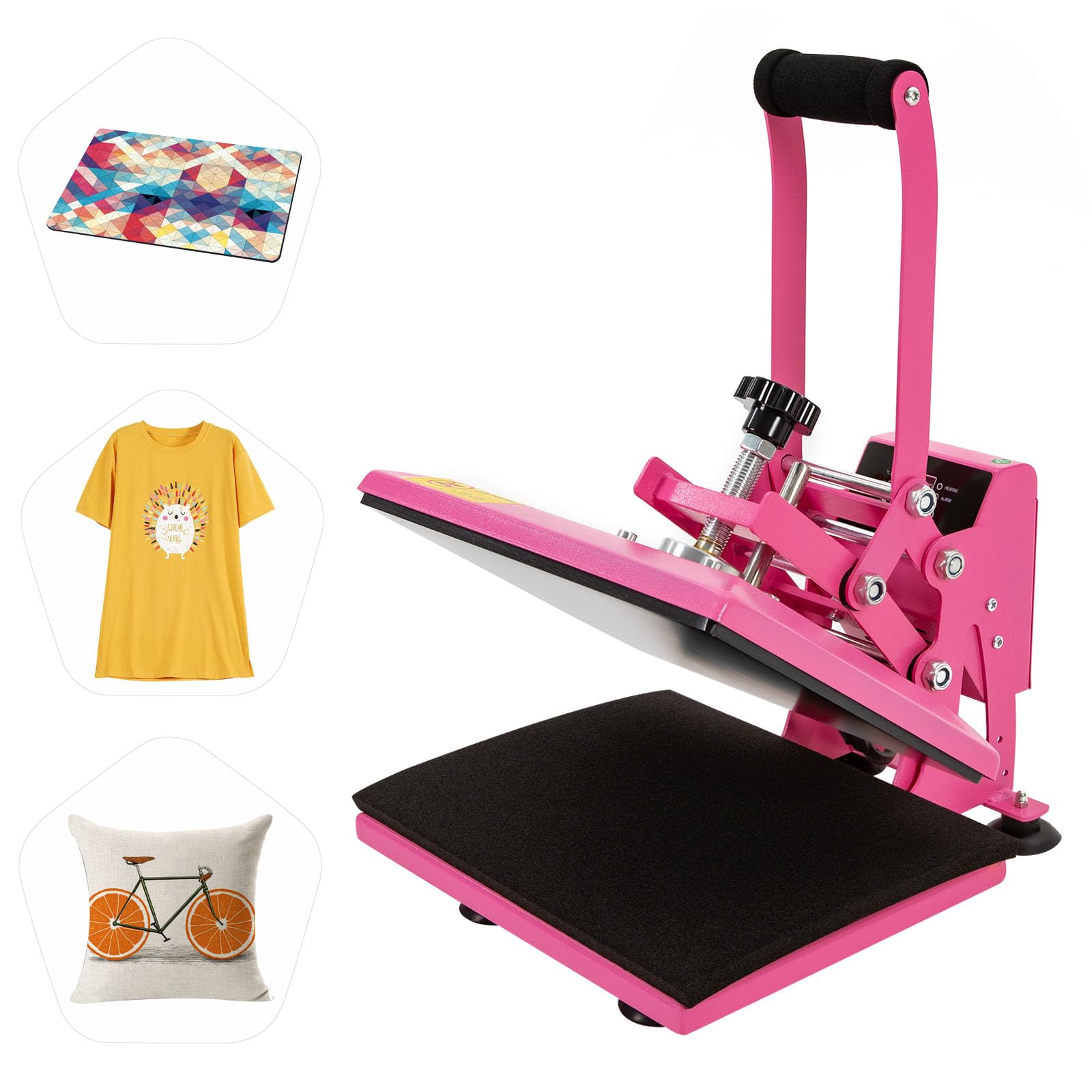 Heat Press, 12x9 Inch Heat Press Machine for T Shirts, Heat Press Machine Digital Control, Sublimation Heat Press Transfer Machine for T-Shirts Bags Garments Mats Puzzles (Pink)