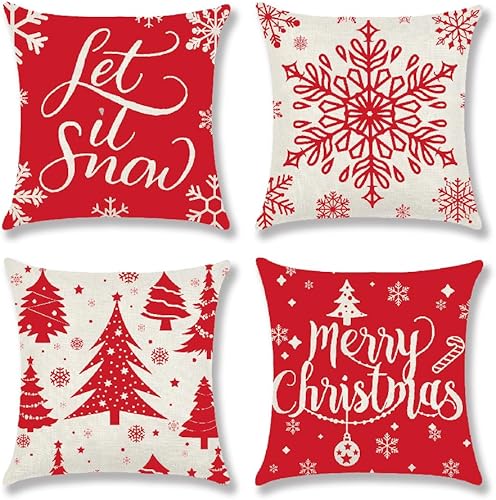 Fundas de almohada rojas de Navidad de 18 x 18 pulgadas, funda de almohada de invierno de Navidad, fundas de cojín decorativas de Navidad, paquete