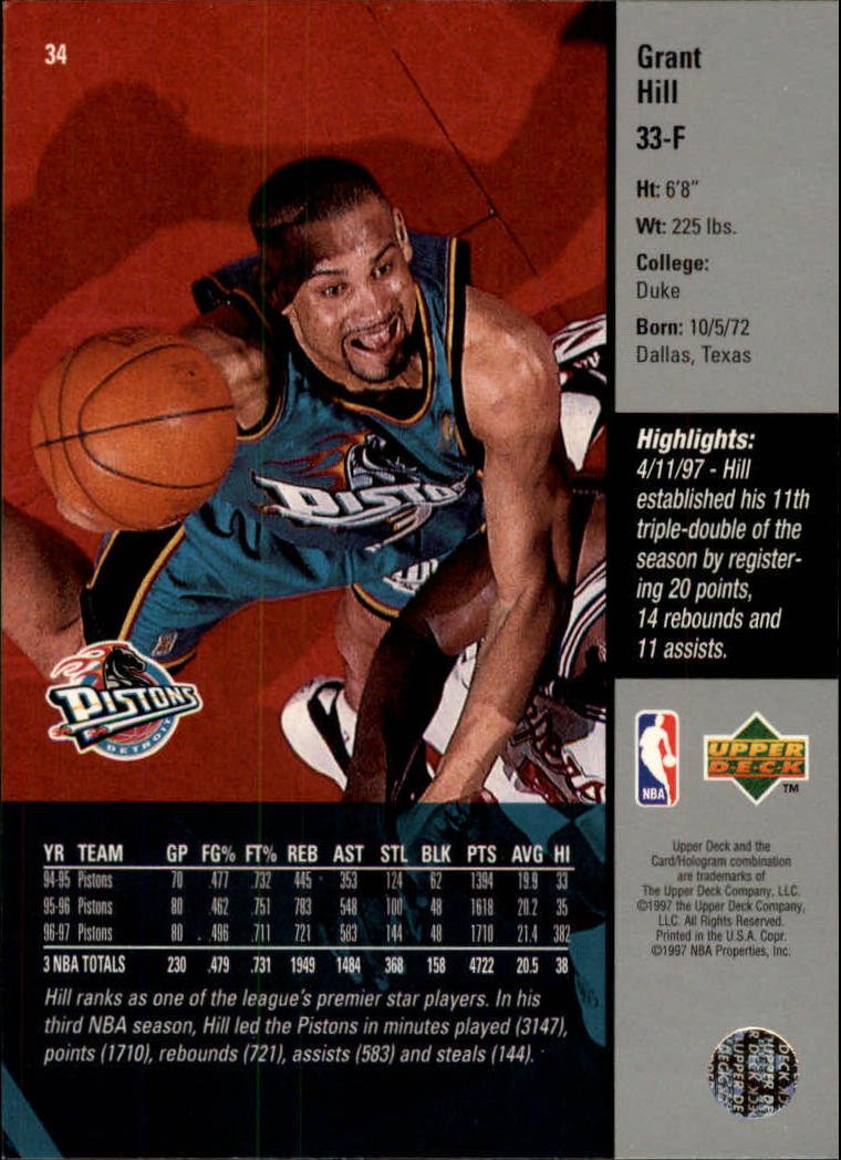 Amazon.com: 1997 Upper Deck Basketball Card (1997-98) #34 Grant