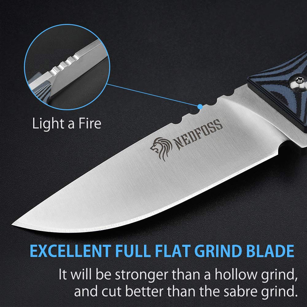 NedFoss Fixed Blade Knives with Sheath, 8.26'' Full Tang Bushcraft