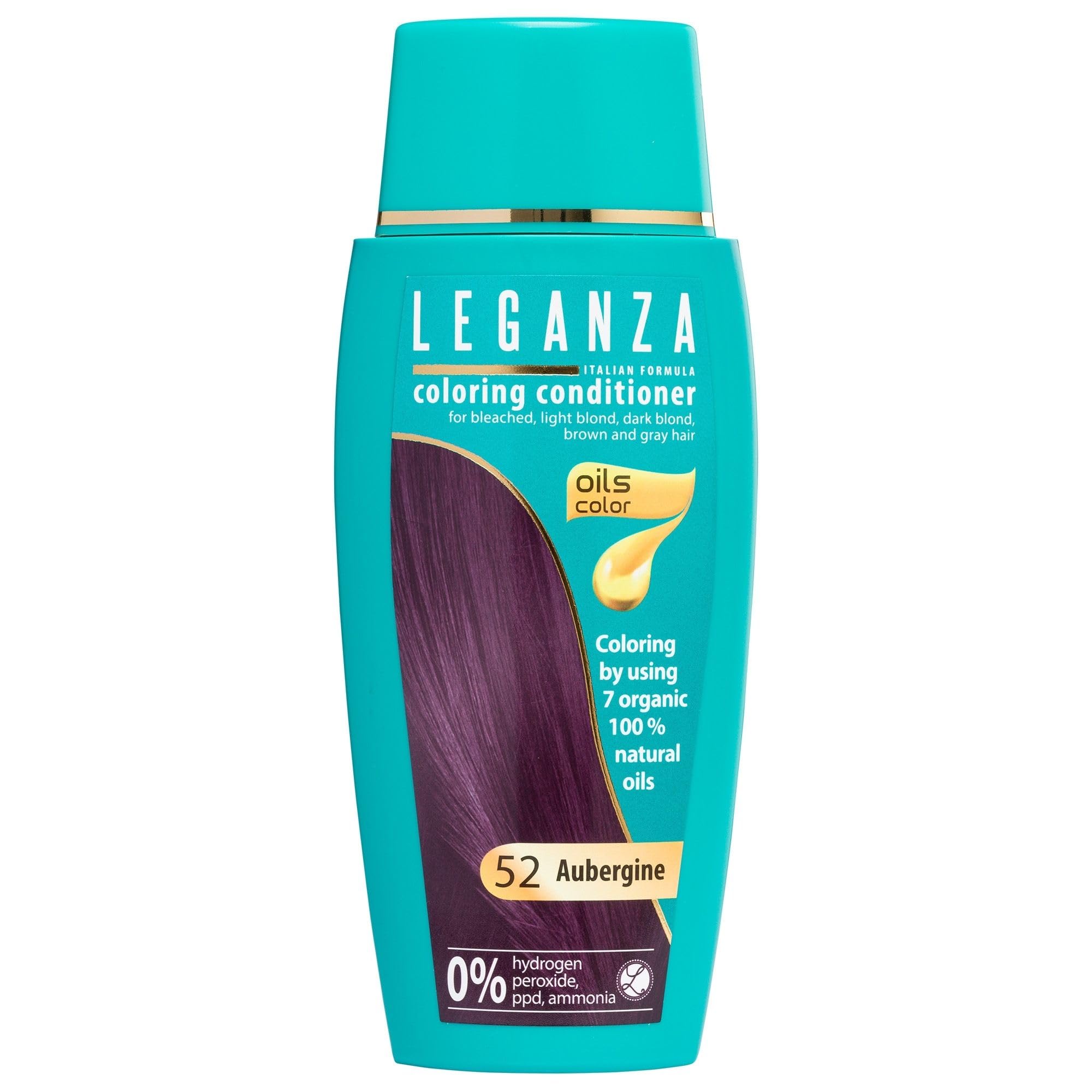 Leganza Hair Coloring Temporary Mask | Semi-Permanent Hair Colour Conditioner | Color Aubergine Nº 52 | Treatment with 7 Natural Oils | Ammonia, PPD and Paraben Free | 150 ml
