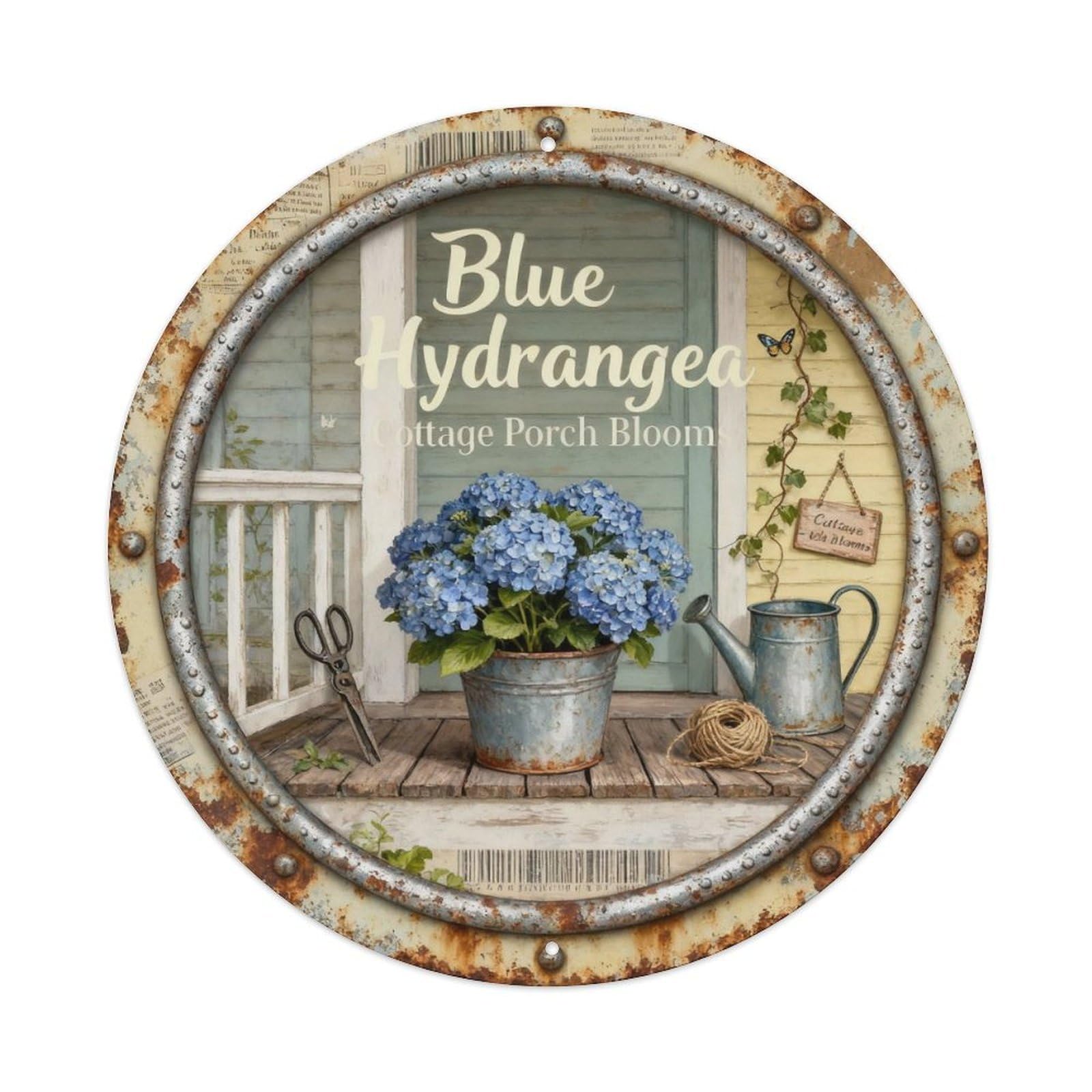 Blue Hydrangea Pot Metal Tin Sign Plaque