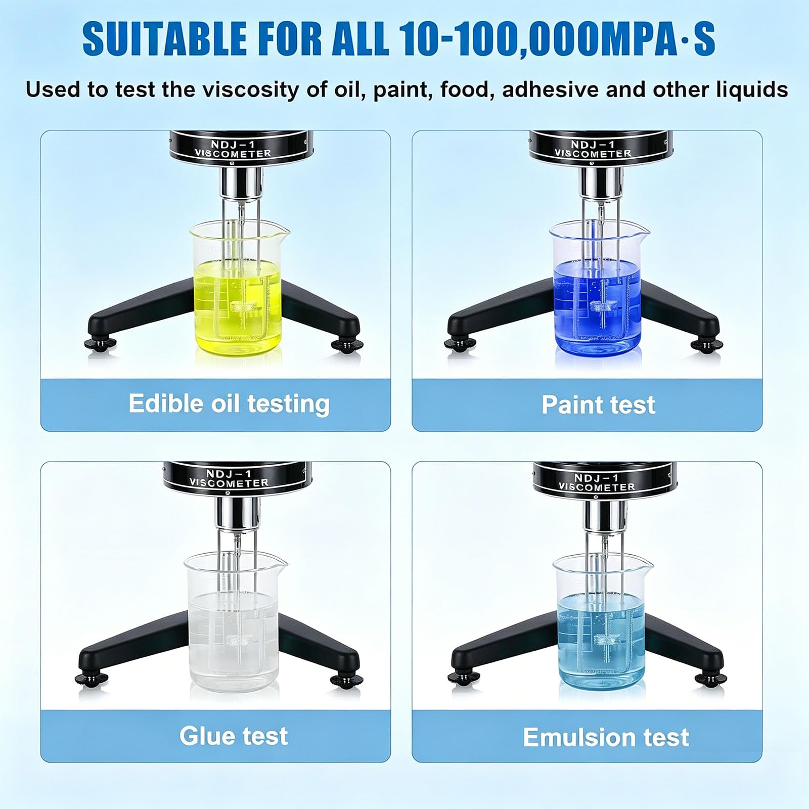 Viscosímetro Rotacional con 4 Rotores, Medidor De Viscosidad Rotacional De Laboratorio, Medidor De Fluidímetro De 10 a 100 000 Mpa·s, Viscosímetro Líquido Newton