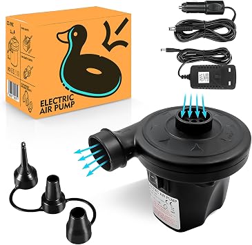 Roe Tenpo Electric Air Pump with 3 Nozzles/Inflate Or Deflate Swimming Ring, Airbeds, Paddling Pools & Other Toys / AC110-240V/ DC12V/50W Black-Air-Pump