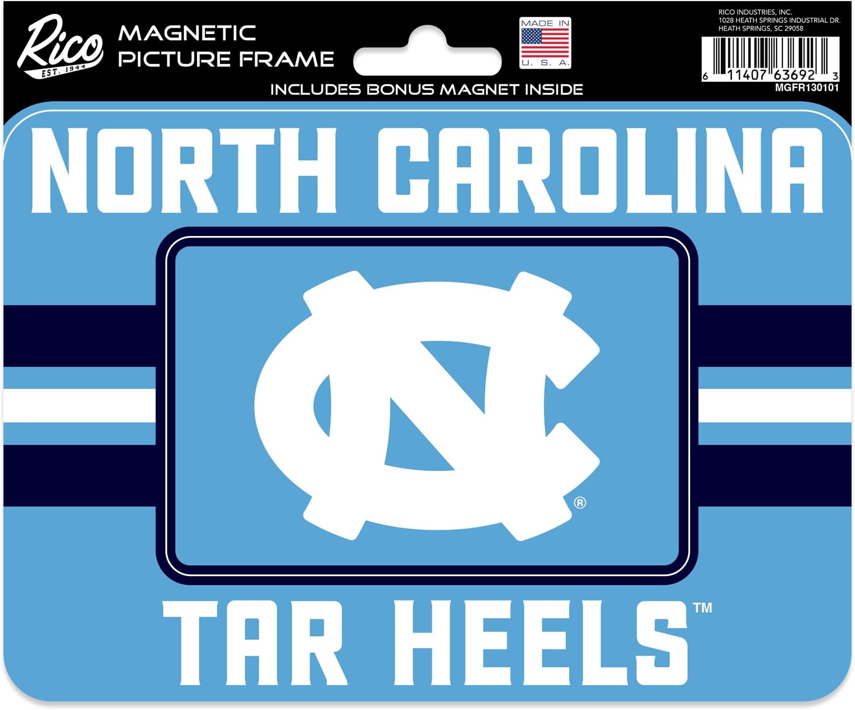 Rico Industries NCAA North Carolina Tar Heels Stripes Magnetic Picture Frame (5"x6.75") & Magnet Combo Set - Home Décor - Regrigerator, Office, Kitchen