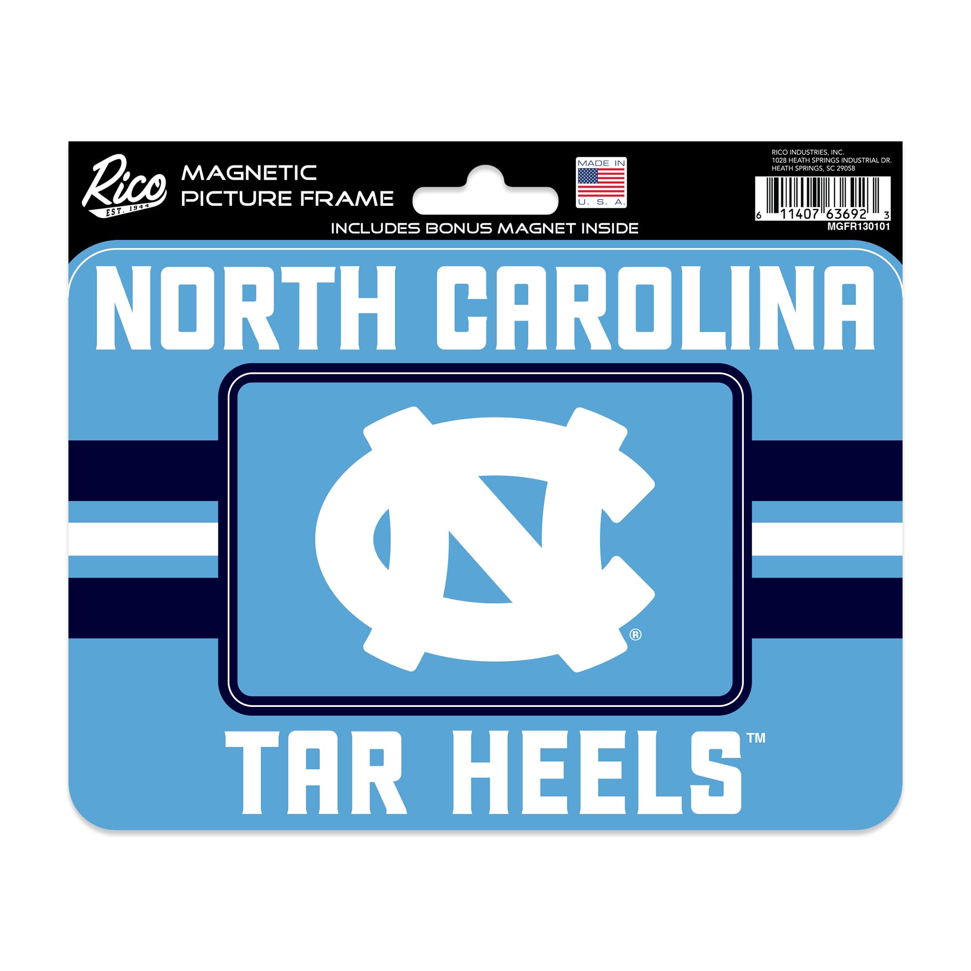 Rico Industries NCAA North Carolina Tar Heels Stripes Magnetic Picture Frame (5"x6.75") & Magnet Combo Set - Home Décor - Regrigerator, Office, Kitchen
