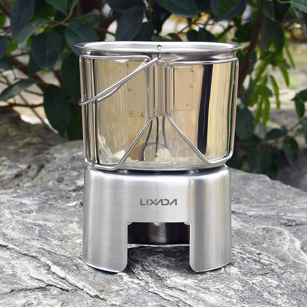 Lixada Ustensile de cuisine de camping en acier inoxydable avec réchaud à bois pour randonnée, pique-nique