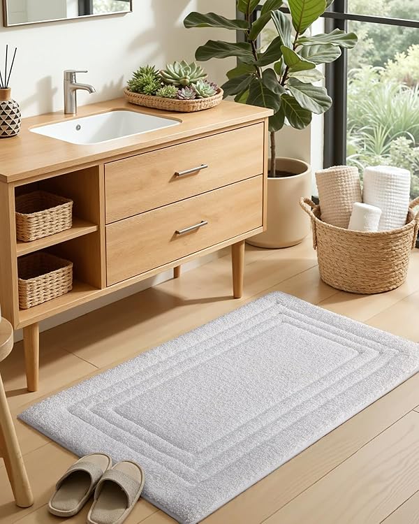 DEXI Bath Mats Bathroom Rug, 43x24 Large Non Slip Bathroom Rugs Washable, Absorbent Bathmat Quick Dry for Shower Floor Sink, White by DEXI - Image 4